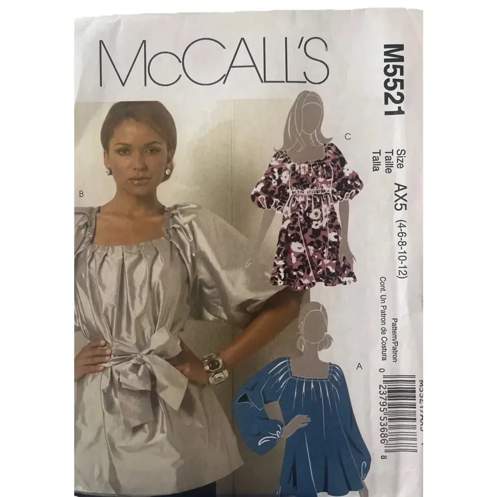 McCalls M5521 Misses Tunic Sewing Pattern 4-6-8-10-12 Blouse Shirt UC